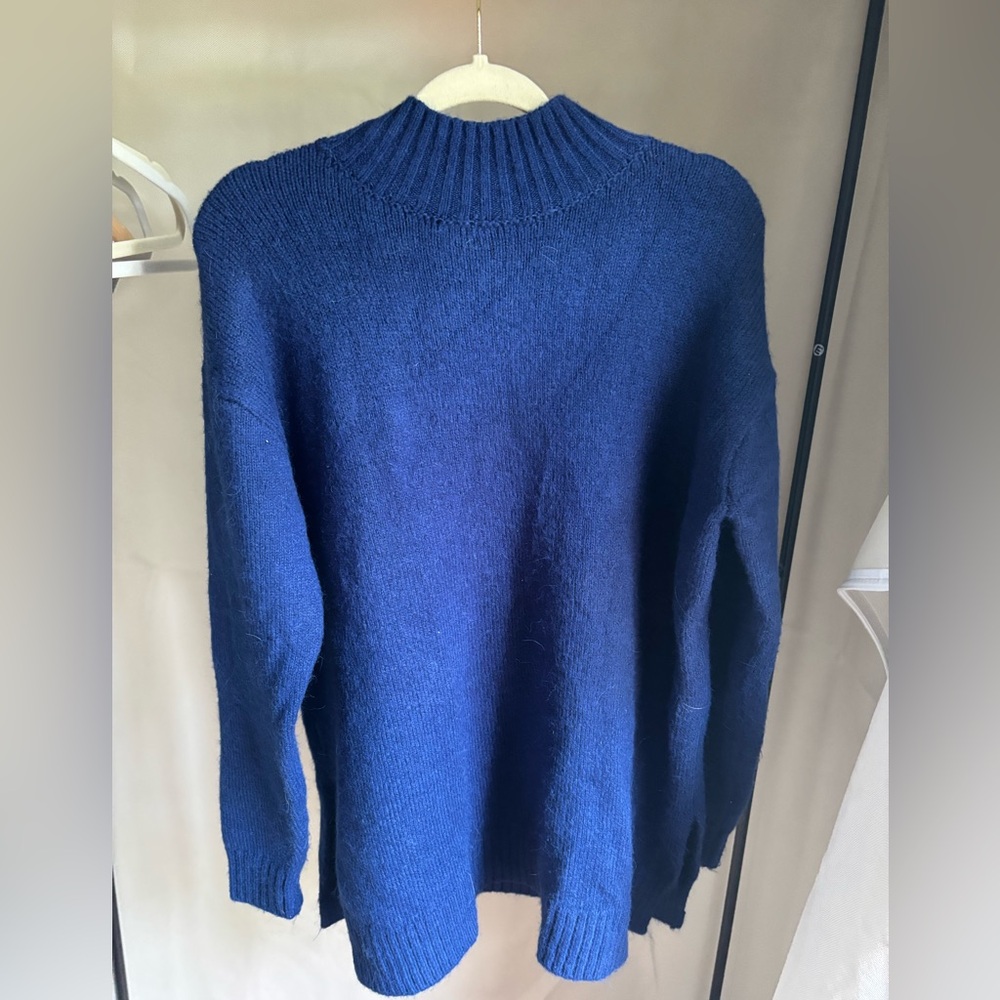 Zara Blue Cowl Neck Sweater with Ribbed Texture